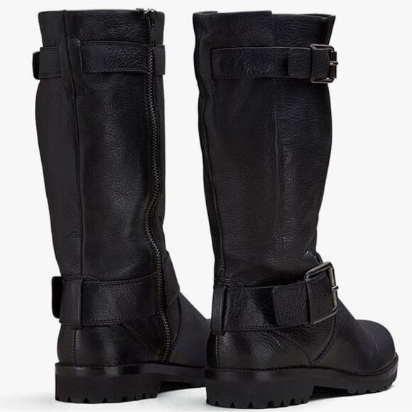 Gentle Souls BUCKLE UP Black Leather Buckle Side Zip Up Calf High Moto Boots - Picture 3 of 16